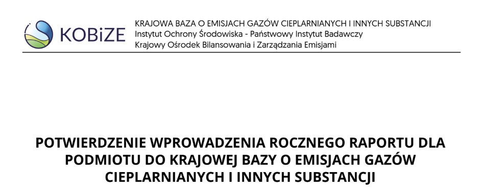 KOBIZE informacja o złożeniu raportu